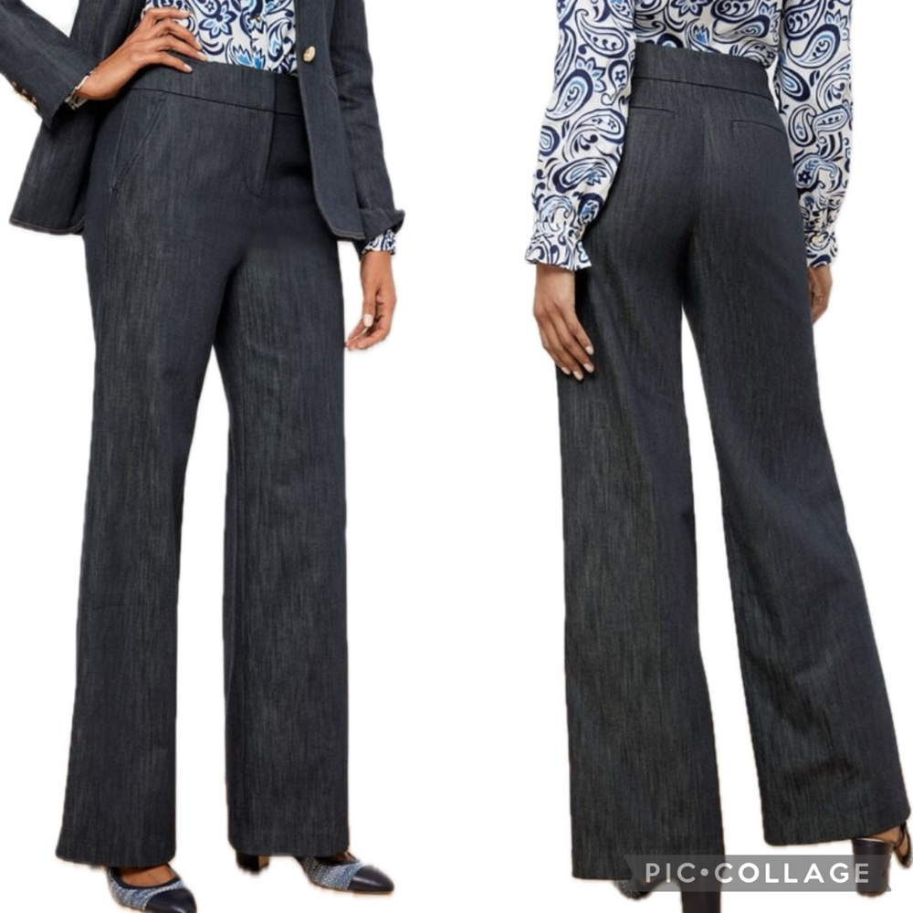 Talbots Signature Flare Dark Chambray Mid-Rise Cotton & Linen Blend Trousers